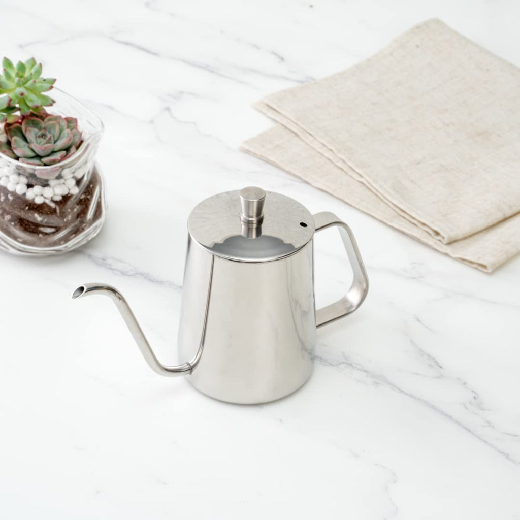 Restaurantware Pour Over Kettle Pack of 1 Stainless Steel 12 oz Precision Spout Gooseneck Coffee Kettle With Ergonomic Handle, Corrosion-Resistant for Artisan Brewing, Silver