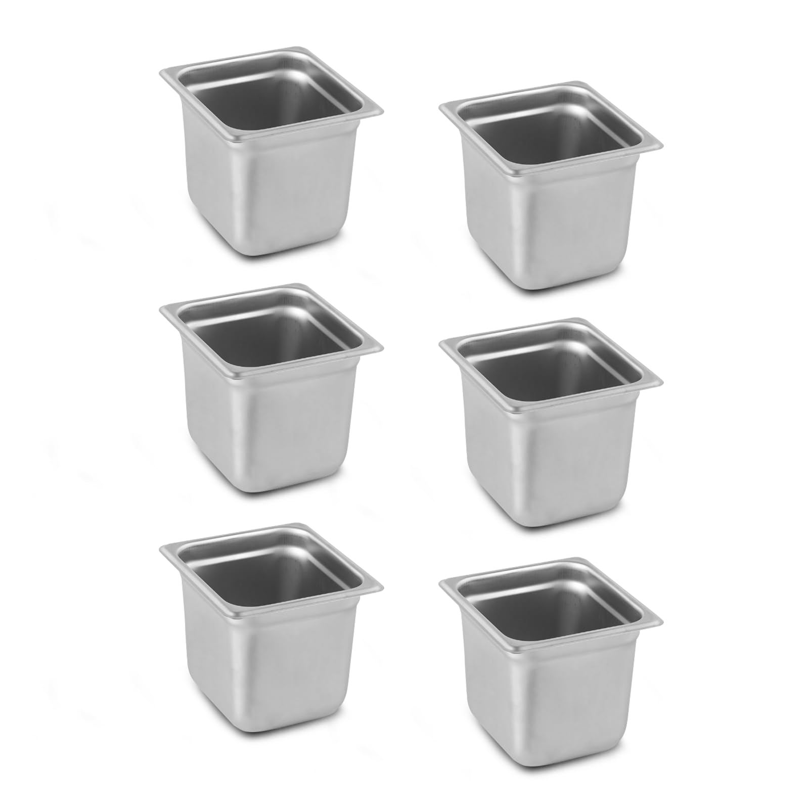 Aplancee 1/6 Hotel Pans 6 Inch Deep Stainless Steel Food Pan - Anti-Jam 6 Pack Steam Table Pan Set for Catering, Buffet Use, Kitchen Prep