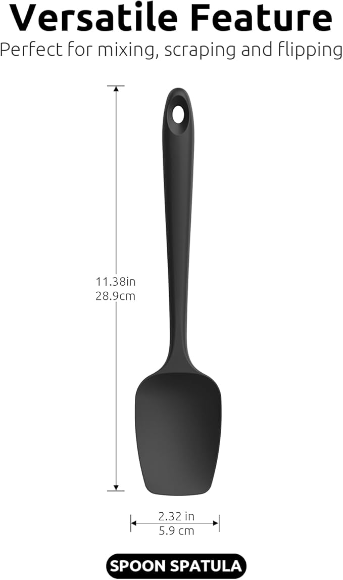 U-Taste Silicone Spoon Spatula Set of 3, 600°F High Heat Resistant, Black