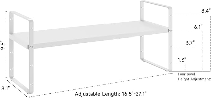taiheis 16.5~27.1" Expandable Shelf，2Pack 8.1" Wide Adjustable Height Cabinet Shelves，White