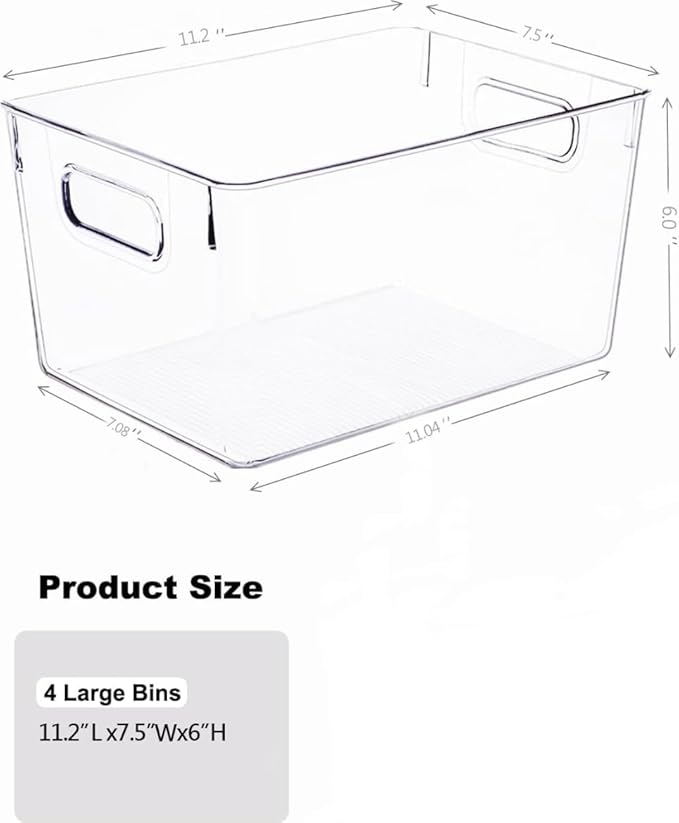SKTKSE Clear Plastic Storage Bins 8 Pack - Pantry Organizers and Storage, Fridge Organizer for Kitchen, Cabinet, Freezer, Bathroom, Clost, Home Organization