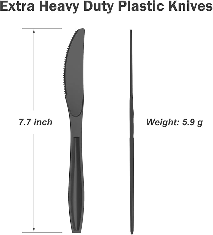 Dealusy 360 Count Extra Heavy Duty Black Plastic Knives Disposable, BPA-Free, Heat Resistant, Solid and Durable Disposable Knives Bulk, Premium Plastic Knives heavy duty for Party Supply