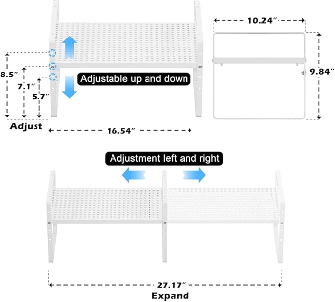 MIYUPTC Expandable Cabinet Shelf Rack, Large Kitchen Cupboard Organizer Stackable Cabinet Pantry Shelf, Organization and Storage for Kitchen Bathroom, Metal Plate, White, 3 Pack