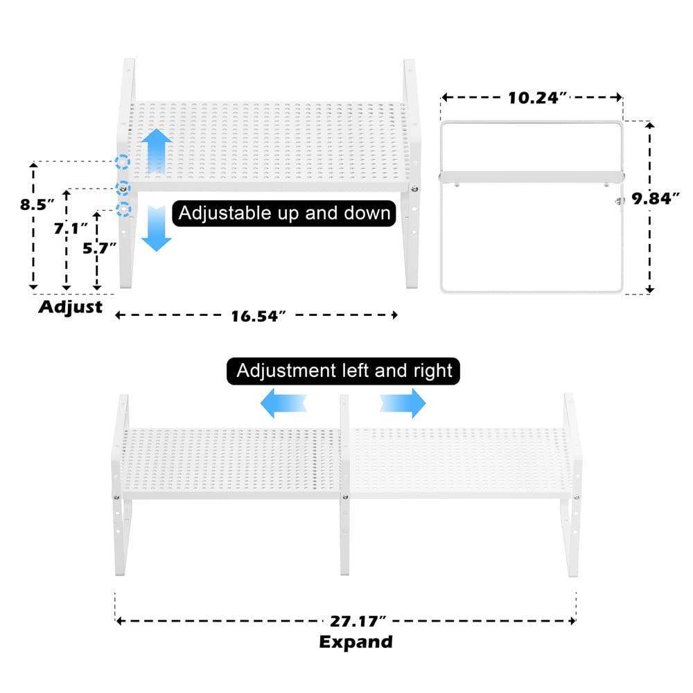 MIYUPTC Expandable Cabinet Shelf Rack, Large Kitchen Cupboard Organizer Stackable Cabinet Pantry Shelf, Organization and Storage for Kitchen Bathroom, Metal Plate, White, 3 Pack