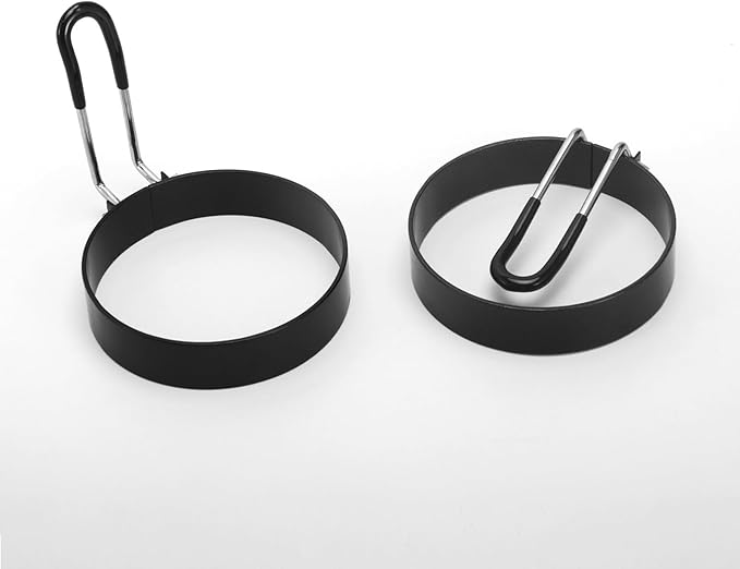 3.5" Egg Rings Set of 4 with Silicone Handle, Large Ring for Frying Eggs, Round Mold for English Muffins - Griddle Cooking Shaper for Indoor Camping Breakfast Sandwiches w/Silicone Oil Brush