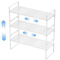 MIYUPTC Expandable Cabinet Shelf Rack, Large Kitchen Cupboard Organizer Stackable Cabinet Pantry Shelf, Organization and Storage for Kitchen Bathroom, Metal Plate, White, 3 Pack