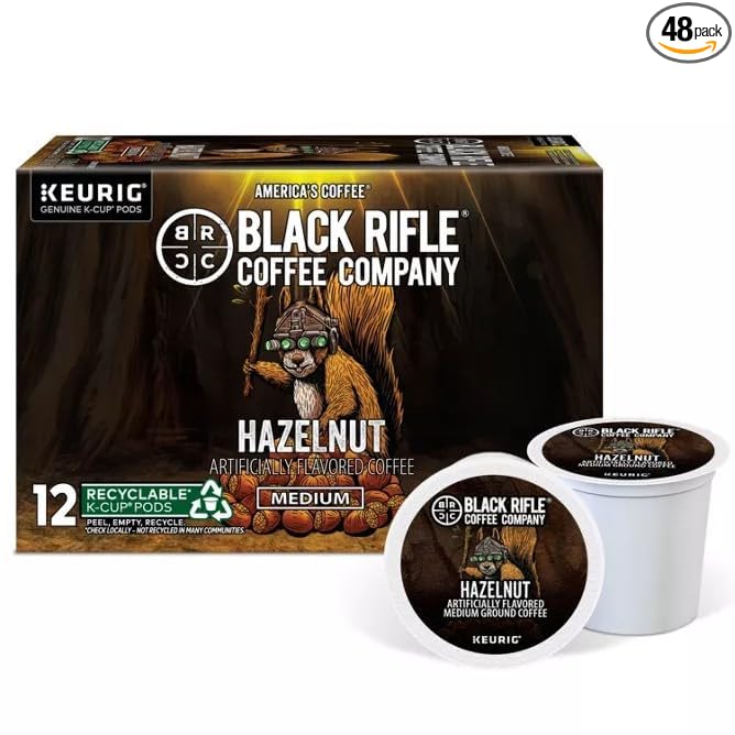Black Rifle Coffee Company Hazelnut Medium Roast Coffee K-Cups – Hazelnut-Flavored, Single-Serve Coffee Pods, 4 count (Pack of 12)