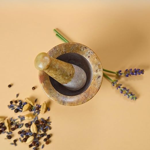 Stone Mortar and Pestle for Curshing Pills and Spices, Beige, Mini Size, 2.75" Wide