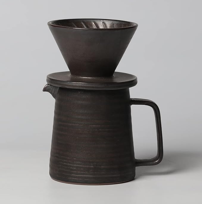 globe faith Stoneware Handmade Pour Over Coffee Maker Set, Ceramic Coffee Brewer Hand Drip Cone Dripper & Coffee Pot Microwaveable Decanter, Retro Metallic Glaze, 16oz