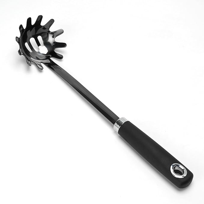 JXWING Black Stainless Steel Pasta Spoon, Spaghetti Server, Pasta Fork
