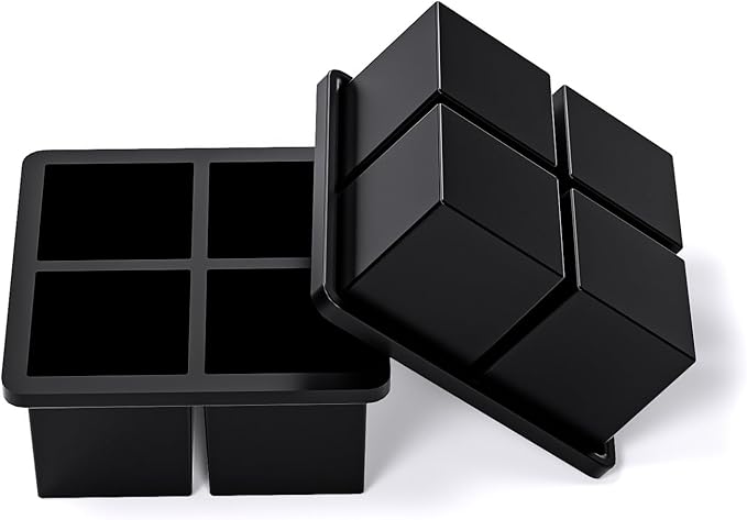 Bangp Large Ice Cube Tray for Whiskey,Silicone Ice Cube Trays 2 Pack,Large Ice Cube Molds with Leak Proof Removable Lid,Square Ice Cube Tray for Whiskey and Cocktail