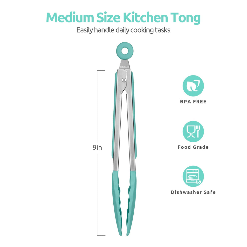 U-Taste Kitchen Tong for Cooking, 480ºF Heat-Resistant Tps, 9in/Aqua Sky
