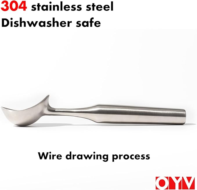 OYV 304 Stainless Steel Ice Cream Scoop, Heavy Duty, Ergonomic Handle