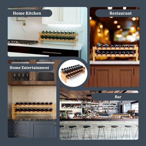 Wine Stack 18 Bottle Bamboo Stackable Small Wine Rack for Countertop, No Tools Assembly, Durable, Wine and Liquor Bottle Storage for Small Spaces