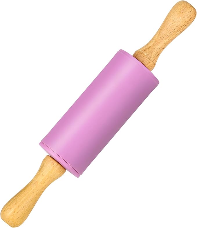Honglida Mini Silicone Rolling Pin for Kids, Non-stick Surface Wood Handle, 9 Inch 1 Pack Purple