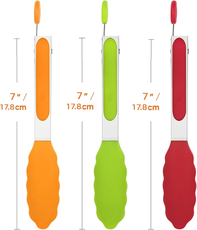 Small Silicone Tongs for Cooking, 3 PCS 7-Inch Mini Serving Tong