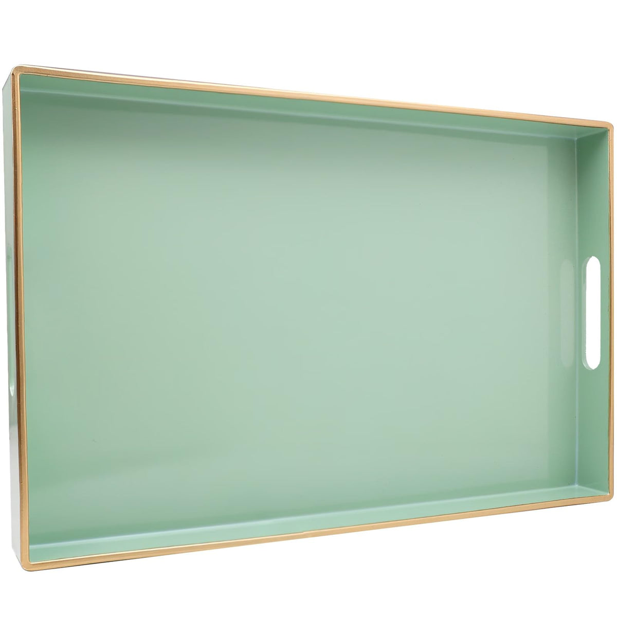 Spsyrine Green Decorative Serving Tray with Handles, Elegant Plastic Coffee Table Tray for Ottoman, Living Room, Home Decor 15.6" X 10.2"