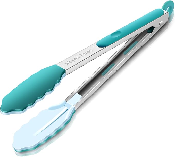 12-Inch Kitchen Tongs for Cooking with Silicone Tip,Turquoise