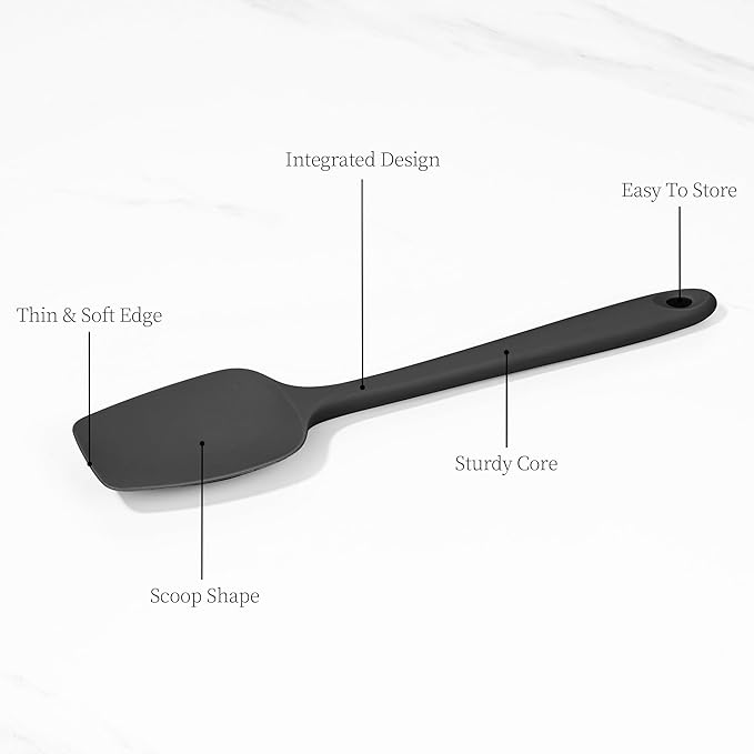 Lilybeam 600ºF Heat Resistant Silicone Spatula Spoonula Set of 3, Black