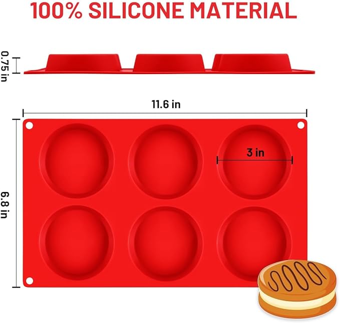 CAKETIME Muffin Top Pan, Silicone Egg Molds for Breakfast Sandwiches 3 Inch Round Silicone Baking Molds for Baking English Muffins, Whoopie Pies, Corn Bread, Egg Bites, Cookie, Tarts 3 Pack