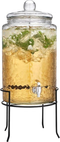MosJos Classic Hammered Glass Ice Cold Beverage Drink Dispenser - 3 Gallon, With Glass Lid and Antique Metal Stand, 100% Leak Proof Spigot- Wide Mouth Easy Filling For Outdoor, Parties & Daily Use