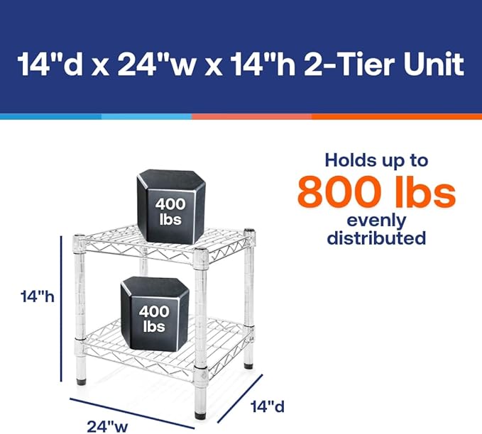 Shelving Inc. 14" d x 24" w Chrome Wire Shelving with 2 Tier Shelves