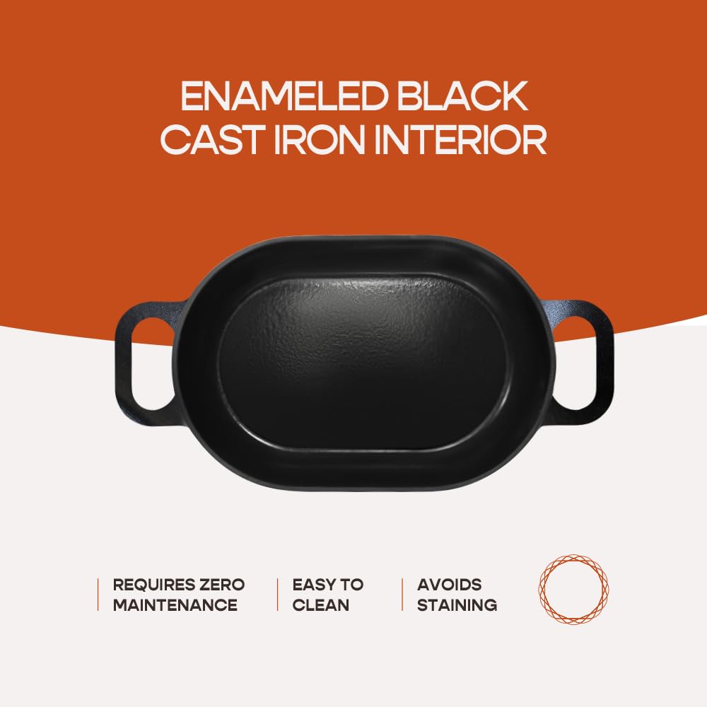 Krustic Enameled Cast Iron Dutch Oven for Professional Sourdough Bread Baking | 5.5 Quart Loaf Size Oval Cookware Pot with Lid | Triple-Layer Enamel Coating Pan with Non Stick Silicone Mat | Black