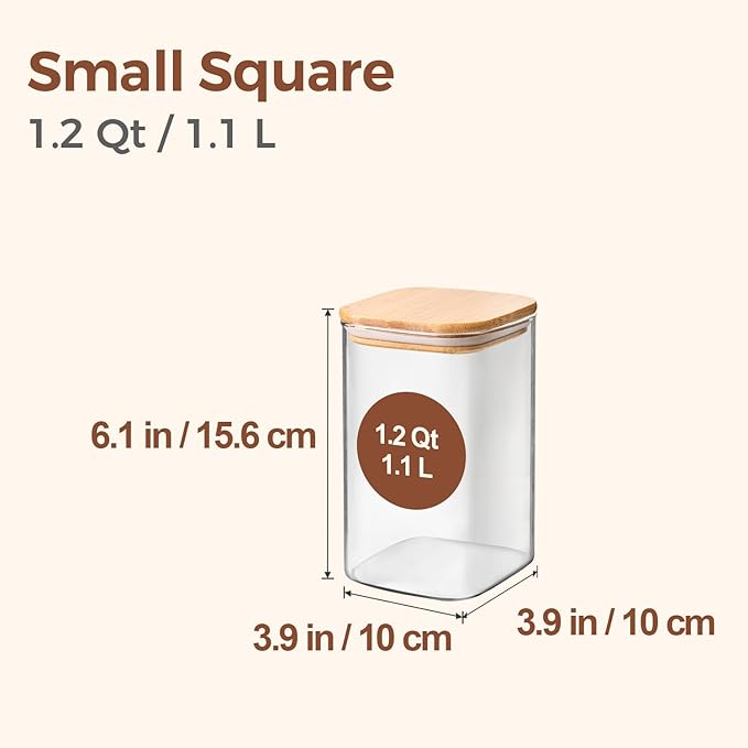 ComSaf Glass Storage Containers wtih Lids 1.2 Qt, Set of 6 Food Storage Jar