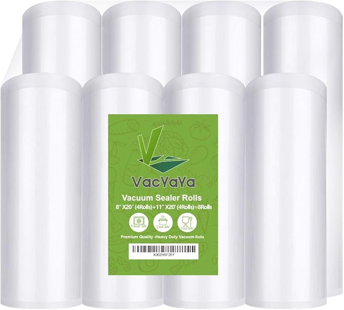 VacYaYa 8RLVacuum Sealer Bags Rolls 8"x20'(4)+11"x20'(4) for Food Storage