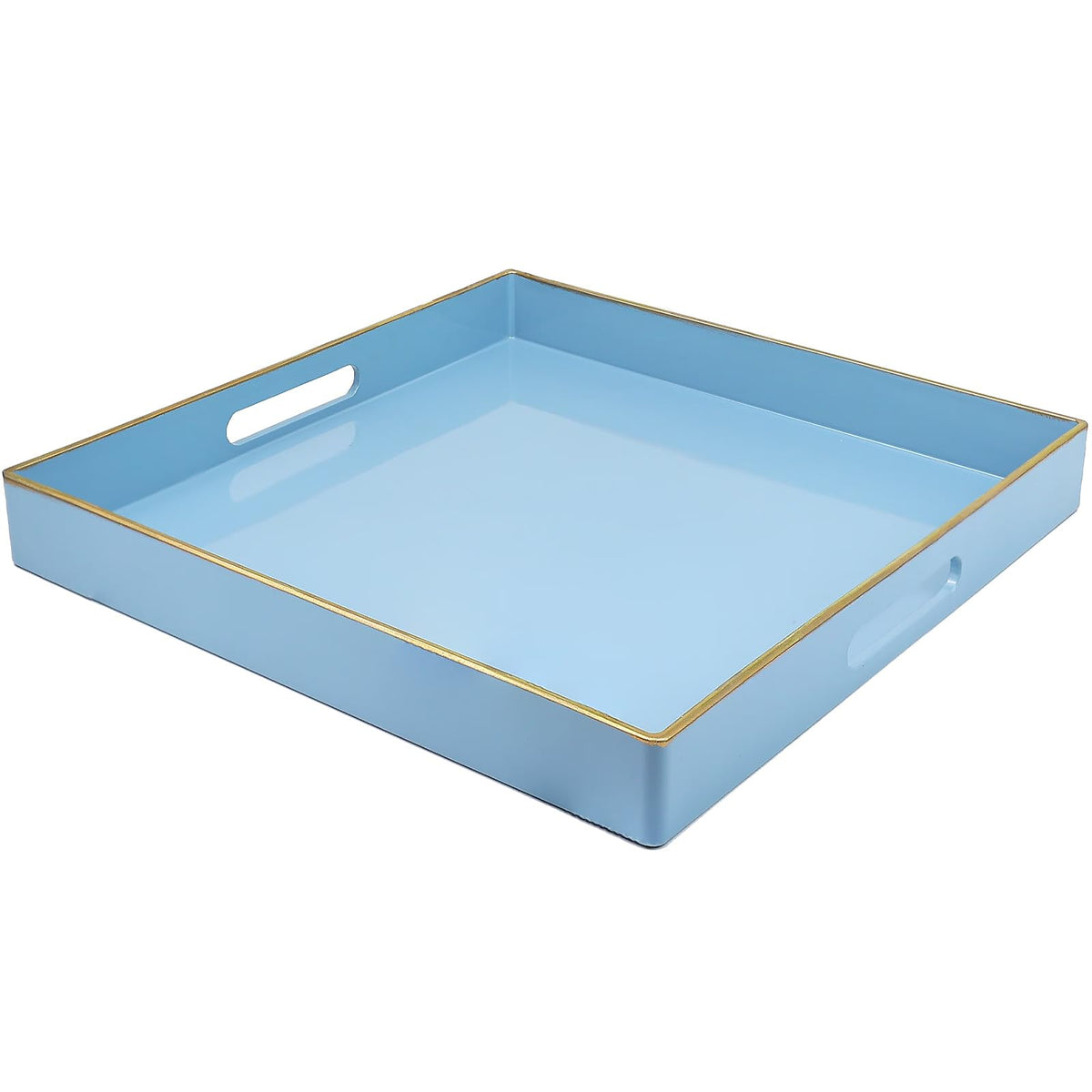 Spsyrine Green Decorative Serving Tray with Handles, Elegant Plastic Coffee Table Tray for Ottoman, Living Room, Home Decor 15.6" X 10.2"