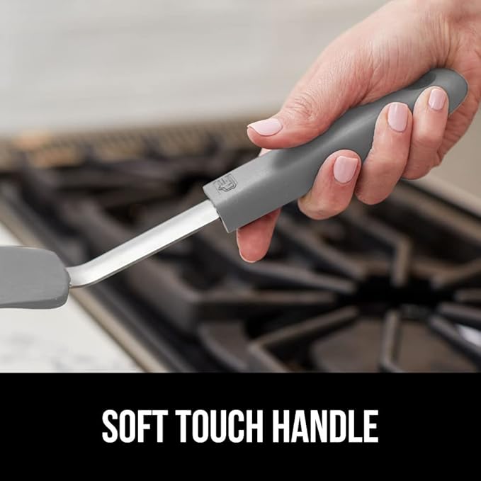 GORILLA GRIP BPA-Free Silicone Spatula for Non Stick Frying Pan, 2 PK, Heat Resistant Flexible Head, Patented Soft Comfortable Handle, Non-Scratch Kitchen Turner, Flip Burgers, Pancakes, 11.6 in, Gray