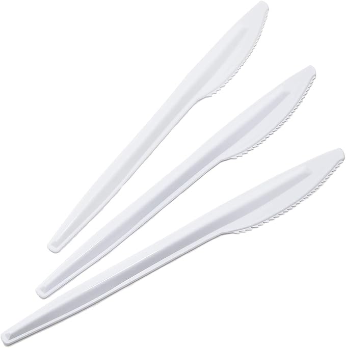 BluShine 600 Pack White Plastic Knives, Disposable Bulk Cutlery