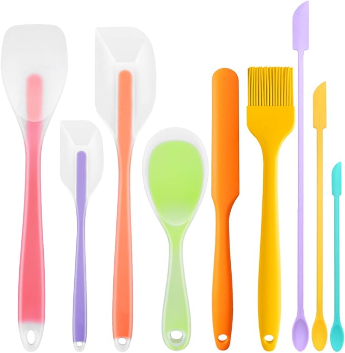KLAQQED 9Pcs Spatulas Silicone Heat Resistant Silicone Spatula Set Small Mini Long Jar Spatulas for Nonstick Cookware, Rubber Silicone Spoon Spatula Set for Baking Mixing Cooking Kitchen Utensils Set
