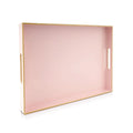 Gifturbo Pink Large Serving Tray with Handles，Rectangular Plastic Elegant Decorative Coffee Table Tray for Ottoman, Living Room, Bathroom, Home Decor, Vanity Trays with Gold Trimming, 15.7” x 11.8”