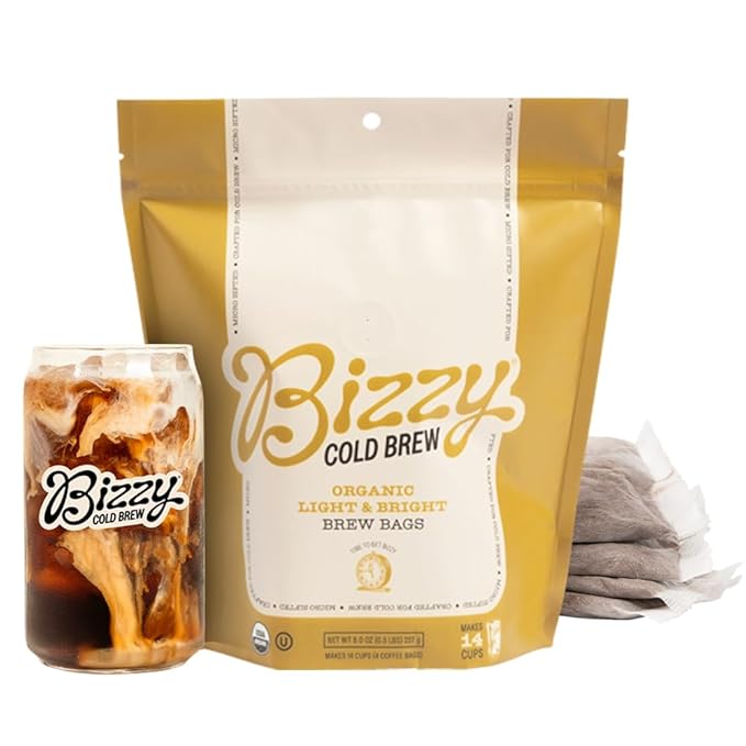 Bizzy Organic Cold Brew Coffee, Light & Bright Blend, Brew Bags, 4 ct