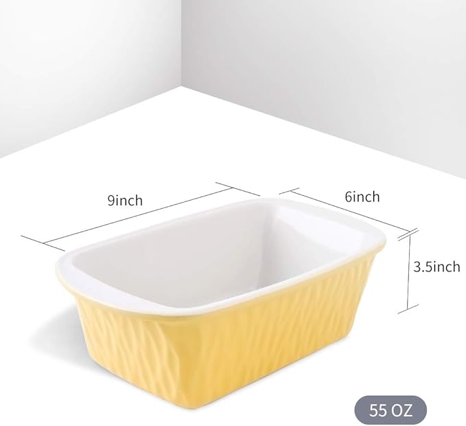 KOOV Ceramic Loaf Pan, Bread Baking Pan, 9 x 5 inch Baking Dish, Rectangular Bakeware for Cooking, Home Kitchen, Texture Series(Yellow)