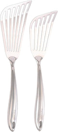 18/10 Stainless Steel Fish Spatula Set – 2 PCS All Metal Fish Spatula Turner, Shining Slotted Spatulas Set for Kitchen Use, Mirror Polished, Heavy-duty, Dishwasher Safe