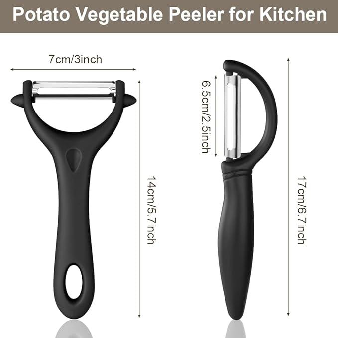 AUAUY 2PCS Potato Peeler, Y and I-Shaped Swivel Vegetable Peeler Set, Black