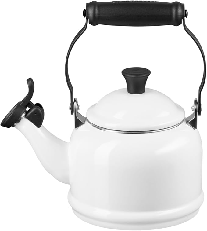 Le Creuset Demi Kettle (1.25 qt.) and 2 Mugs (14 oz. each), White/Black