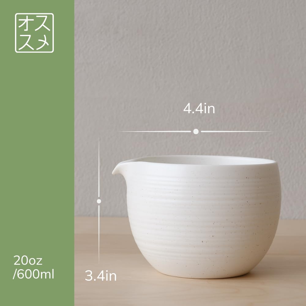 WENSHUO Matcha Whisk Set, Ceramic Matcha Bowl with Spout, White,6-Pc