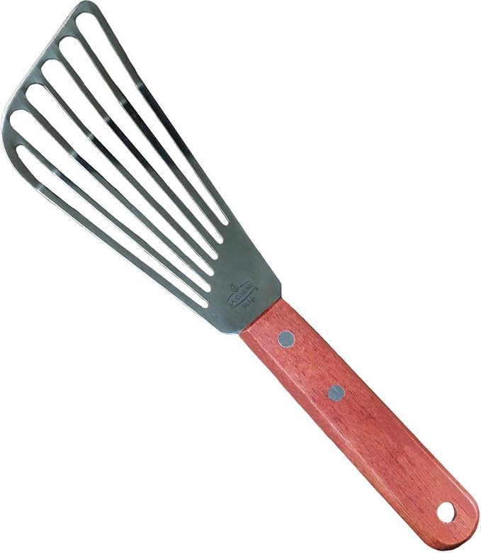 La Cuisine Extra Flexible Stainless Steel Fish Slotted Spatula Turner with Beveled Edge Wood handle, 6.5" Blade, 11" Length for Flipping Fish, Eggs, Pancakes, Patties & Fries