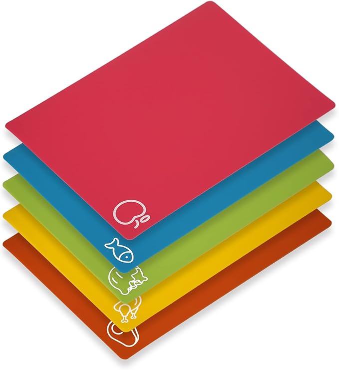 Goodluck 5 Pieces Flexible Cutting Boards, BPA Free Plastic Cutting Boards for Kitchen, Non Slip Cutting Mat for Meat and Vegetables