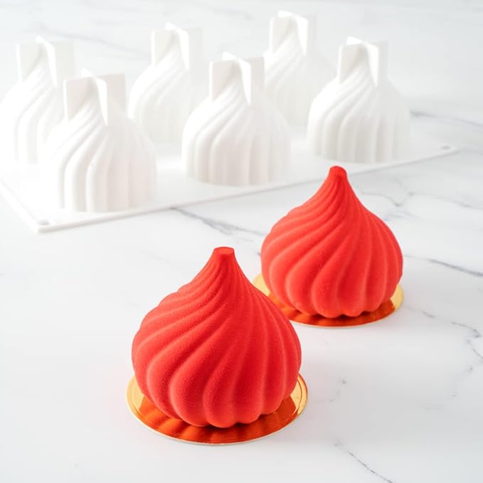 Restaurantware-Pastry Tek 6 Cavities Spiral Silicone Mold, 1 Oven-Ready Spiral Mold - Flexible, Freezable, White Silicone Spiral Jello Mold, Easy Release, For Baking