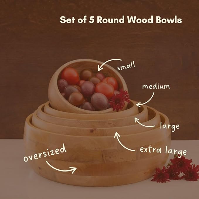 Small Wood Salad Bowl for Serving Fruits and Salads, Mango Wood, Natural Finish, 11 Inch