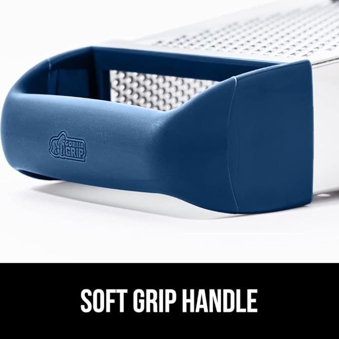 GORILLA GRIP® XL 4-Sided Stainless Steel Cheese Grater With Measurement Container, BPA-Free Box Grater, Slip Resistant Base, Grate Hard Parmesan, Shred Veggies, Zest Citrus, Dishwasher Safe