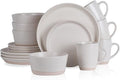 Stone Lain Jules Stoneware 16-Piece Dinnerware Set, Plates and Bowls, Service for 4, Off White, Microwave & Dishwasher Safe