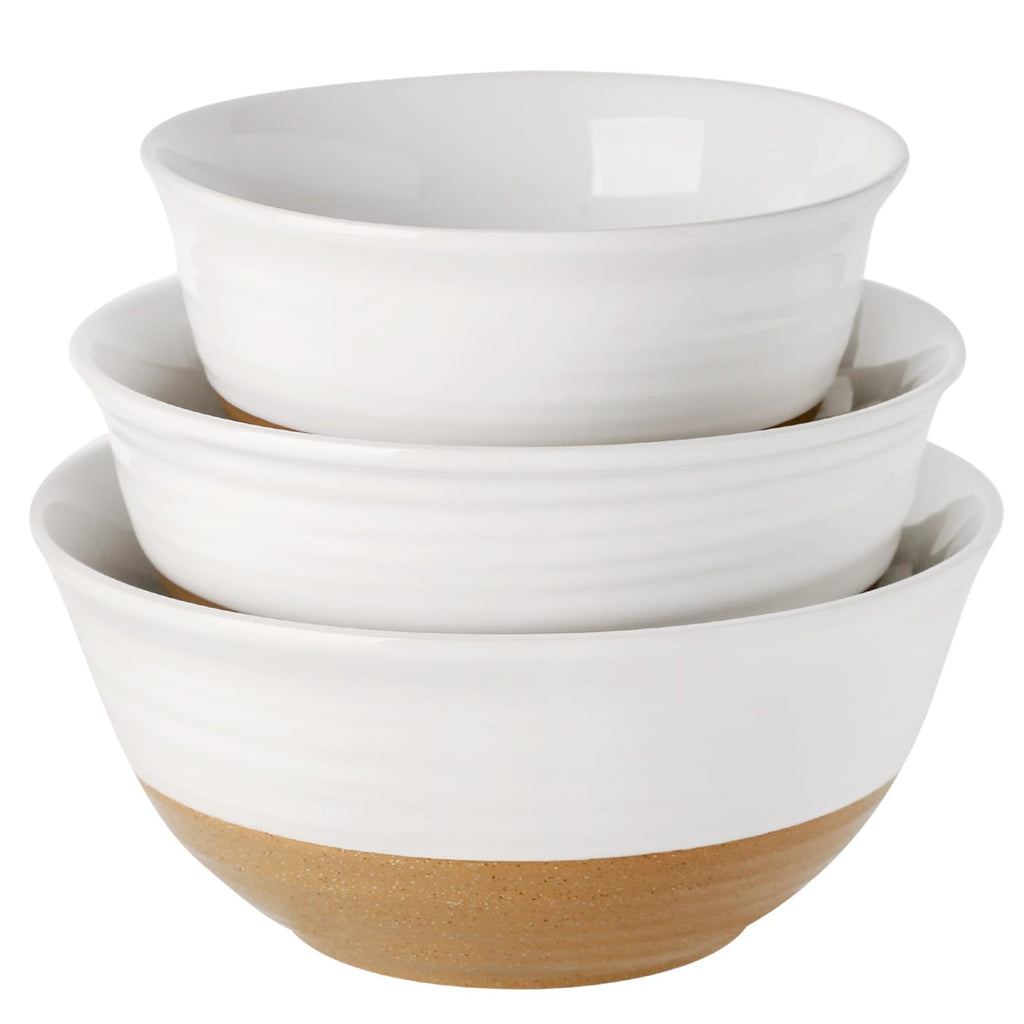 HASENSE Mixing Bowls, Large Ceramic Salad Bowls 2.1/1.5/1.0 Qt, Versatile Serving Bowls for Cooking, Baking, Salad Mixing, Prepping, Nesting White Bowl Set, Dishwasher Safe, Set of 3