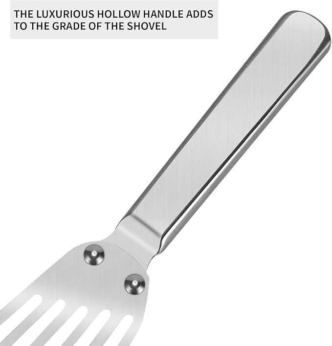 STANFORD Thin Flexible Fish Spatula Stainless Steel, Sturdy Fish Spatula Egg Egg Flipper for Kitchen Cooking Use with Thin Flexible Blade and Ergonomic Hollow Handle, Dishwasher Safe -Silver
