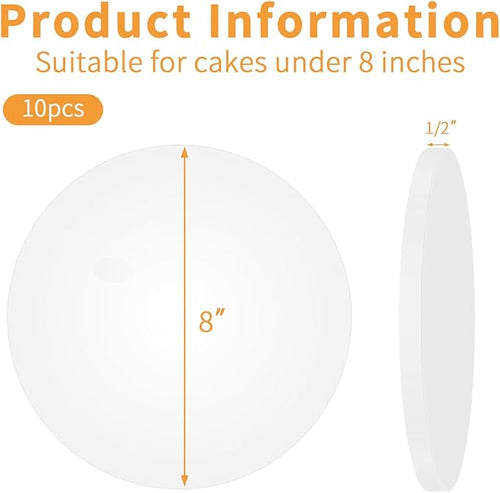 10Pcs Cake Drums 8 Inch, Cake Boards 8In,White Cake Drums Round 8 Inches Cake Boards with 1/2-Inch Thick Smooth Edges for Multi Tiered Birthday Wedding Party Cakes Drum Board (8inch/10pcs)