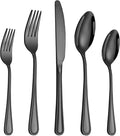 40 Pcs Black Silverware Set for 8, Food Grade Stainless Steel Flatware Set, Eating Utensils Sets Include Fork/Knife/Spoon, Reusable Cutlery Set for Home Kitchen, Dishwasher Safe, Double-stripe